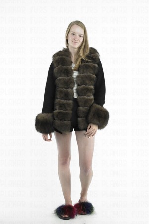 Black Cashmere Jacket Fox Fur Cardigan