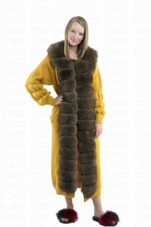 Fox Fur Collar Cardigan Yellow Cashmere Coat