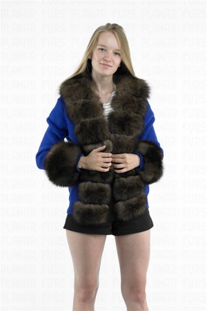 Blue Cashmere Jacket Fox Fur Cardigan