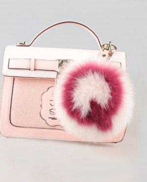 Fox Fur Pompoms Pendant Bag Charm with A-Z Letters