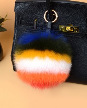 Fox Fur Pompoms Pendant Bag Charm - Multicolored