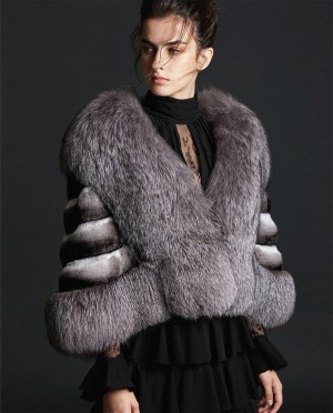 Silver Fox Fur Trimmed Chinchilla Fur Cape