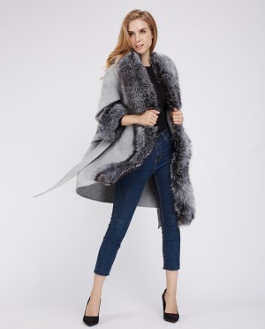 Cashmere Cardigan Jacket with Silver Fox Fur Trimming