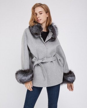 Cashmere Cape Jacket with Silver Fox Fur Trimming