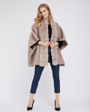 Cashmere Cape with Rex Rabbit Fur Trim