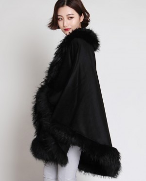 Cashmere Cape with Raccoon Fur Trimming