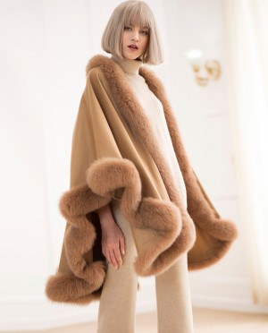 Fox Fur Trimmed Cashmere Cape