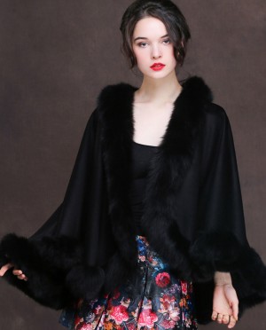 Fox Trimmed Cashmere Cape