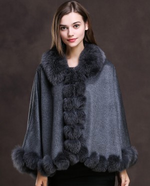 Fox Trimmed Cashmere Cape