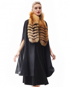 Cashmere Cape with Golden Island Fox Fur Collar