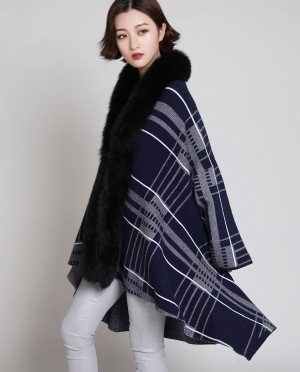 Fox Fur Trimmed Cardigan Cape