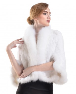 Knitted Mink Fur Cape with Fox Fur Trimming