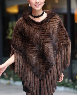 Hooded Mink Fur Knitted Cape
