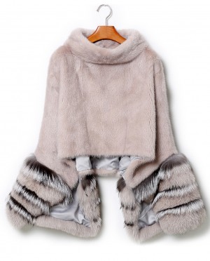 Mink Fur Pullover Poncho with Detachable Silver Fox Fur Cuff