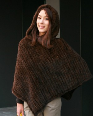 Hooded Knitted Mink Fur Poncho