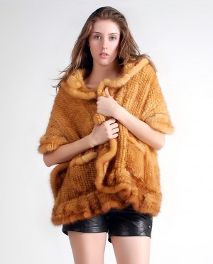Mink Fur Knitted Shawl, Golden
