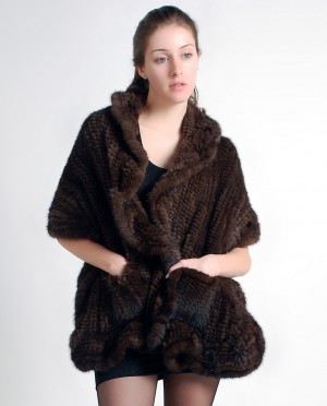 Mink Fur Knitted Shawl, Brown / Black