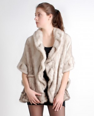 Mink Fur Knitted Shawl, Pearl / Saphire