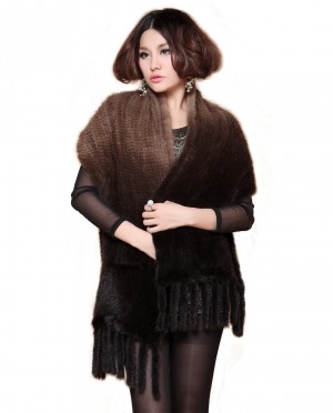 Mink Fur Knitted Shawl