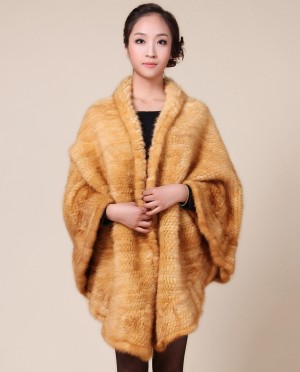 Mink Fur Knitted Cape Golden/Grey