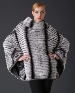 Rex Rabbit Fur Pullover Jacket, Batwing Poncho