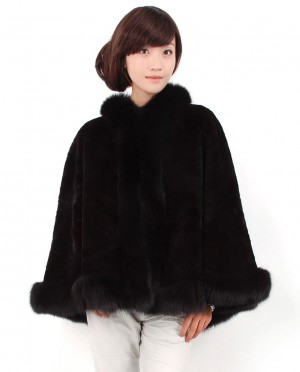 Rex Rabbit Fur Cape with Fox Fur trim
