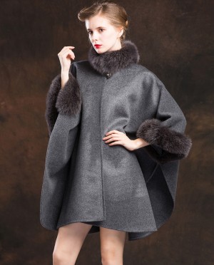 Cashmere Cape with Fox Fur Trim