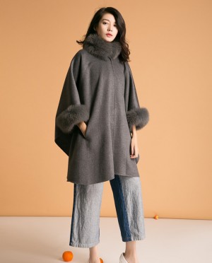 Cashmere Cape with Fox Fur Trim