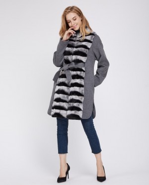 Cashmere Coat with Rex Rabbit Fur Trim