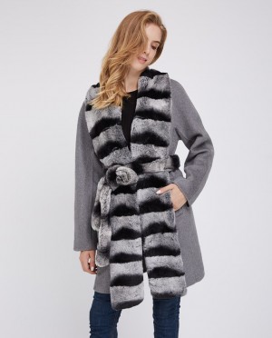 Cashmere Coat with Rex Rabbit Fur Trim
