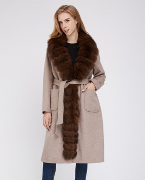Fox Fur Collar Cashmere Long Coat