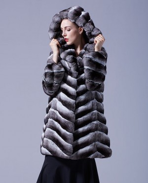 Hooded Chinchilla Fur Coat