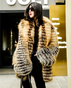 Knitted Red Fox Fur Coat in Golden
