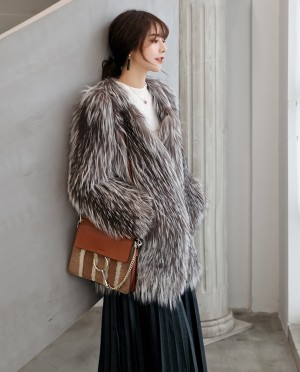 Knitted Silver Fox Fur Coat
