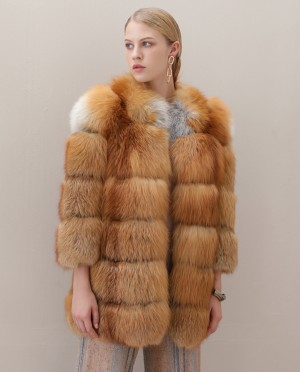 Red Fox Fur Coat in Natural Golden