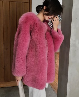 Fox Fur Coat-Hot Pink