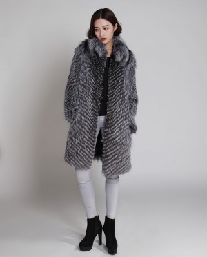 3/4 Length Silver Fox Fur Coat