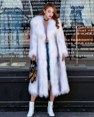 Knitted Cross Fox Fur Long Coat
