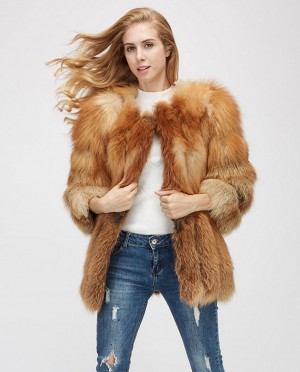 Cropped Sleeve Fox Fur Coat