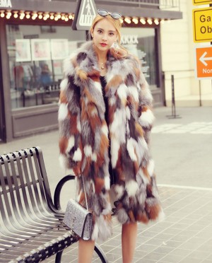Long Length Genuine Multicolor Fox Fur Winter Coat