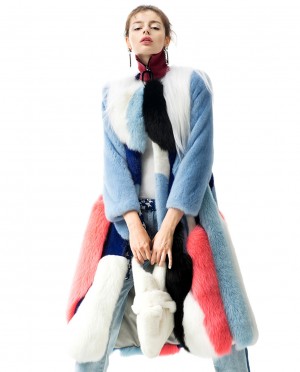 Multicolored Mink Fur Fox Fur Long Coat