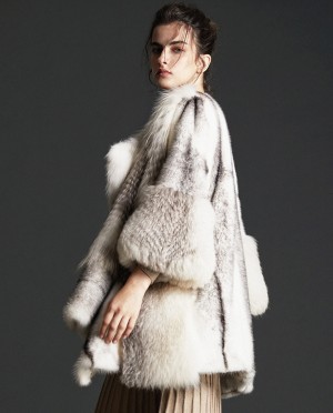 Cross Mink Fur Coat With Fox Fur Trim
