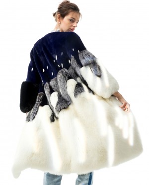 Mink Fur Long Coat with Fox Fur Bottom