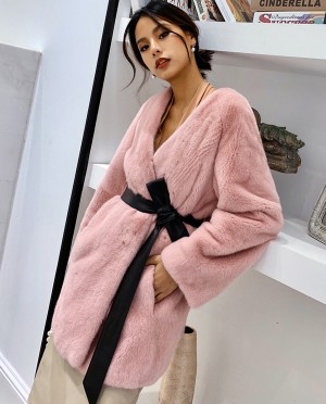 Mink Fur Coat with Leather Belt