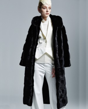 Hooded Black Mink Fur Long Coat