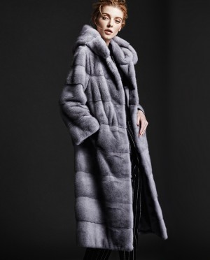 Hooded Mink Fur Long Coat