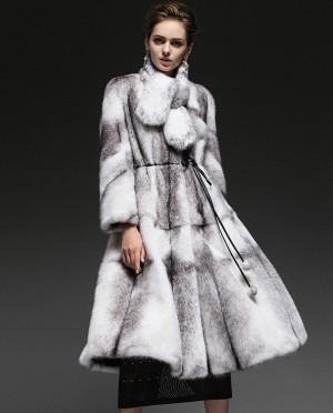 Cross Mink Fur Long Coat
