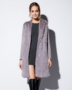 Double-faced Woolen Coat with Mink Fur Trim