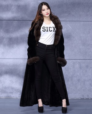 Full Length Mink Fur Coat with Sable Fur Collar