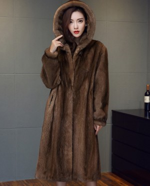 3/4 Length Hooded Mink Fur Coat